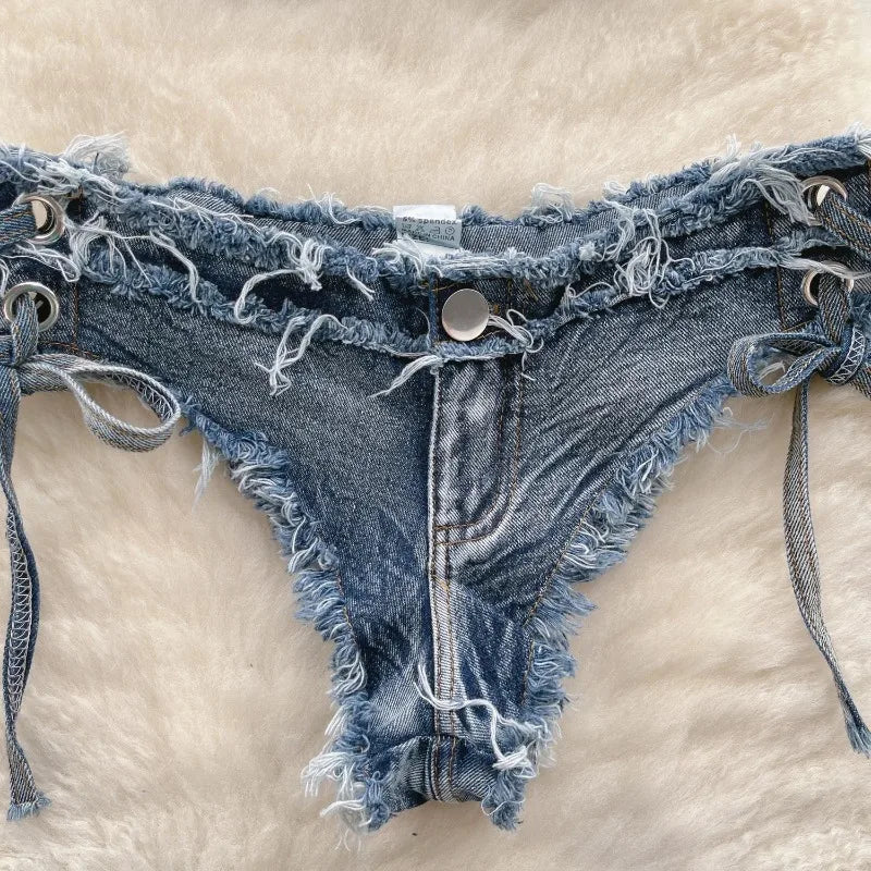 Bathing Suit Women Sexy Denim Suits Bikini Set Lace Up Drawstring Beachwear 2025 Solid Summer Vintage Two-pieces Swimwear
