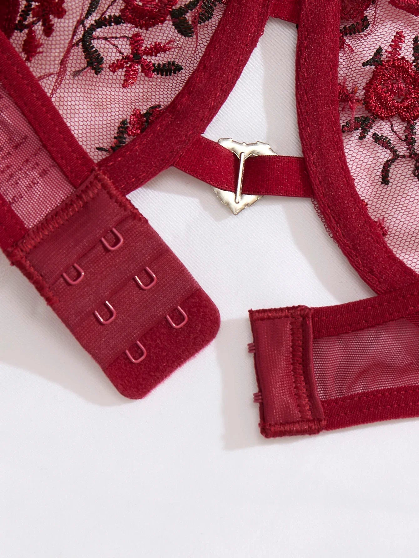 French vintage wine-red rose embroidery lingerie set - net sheer bra + T-shirt - sexy sensual women's lingerie ZA824026