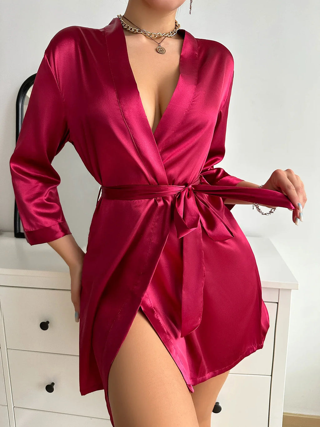 Women Summer Pajamas Elegant Lace up Bathrobe Fashion And Sexy Sleepwear For Home Wear