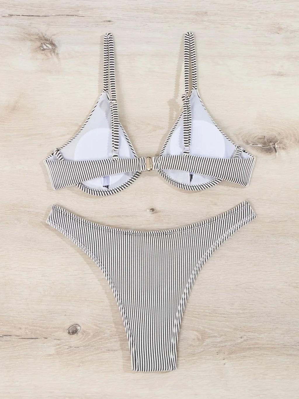 Solid Color Pit Strip Bikini Set for Women Sexy Underwire Push Up 2-piece Swimsuit High Waist Suspender Backless  Bathing Suit