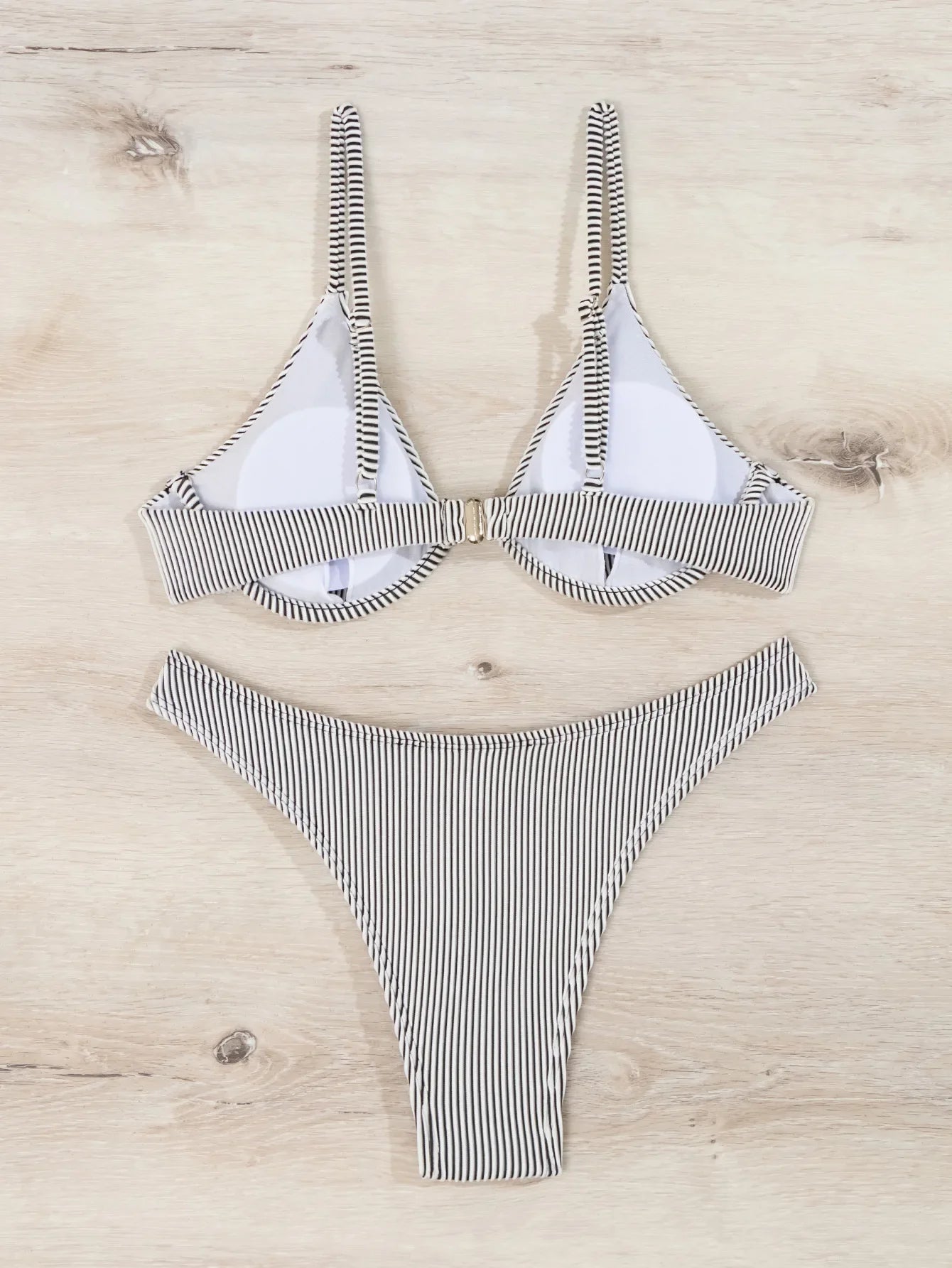 Solid Color Pit Strip Bikini Set for Women Sexy Underwire Push Up 2-piece Swimsuit High Waist Suspender Backless  Bathing Suit