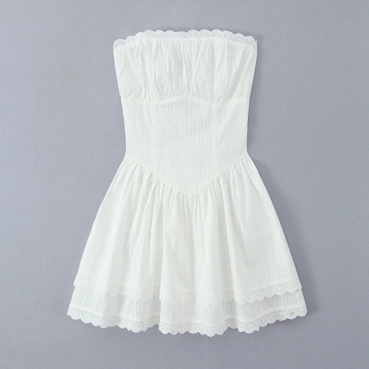 White Lace Dress Women Strapless Sleeveless Short Summer Dress Corset Cotton Mini Beach Casual Vestidos Party Dress 2025
