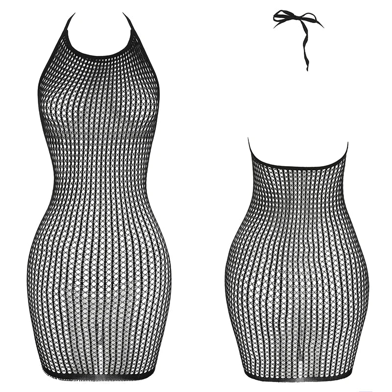 1PC Women Sexy Fishnet Beach Cover Up Hollow Out Bodycon Dress See Through Summer Swimwear