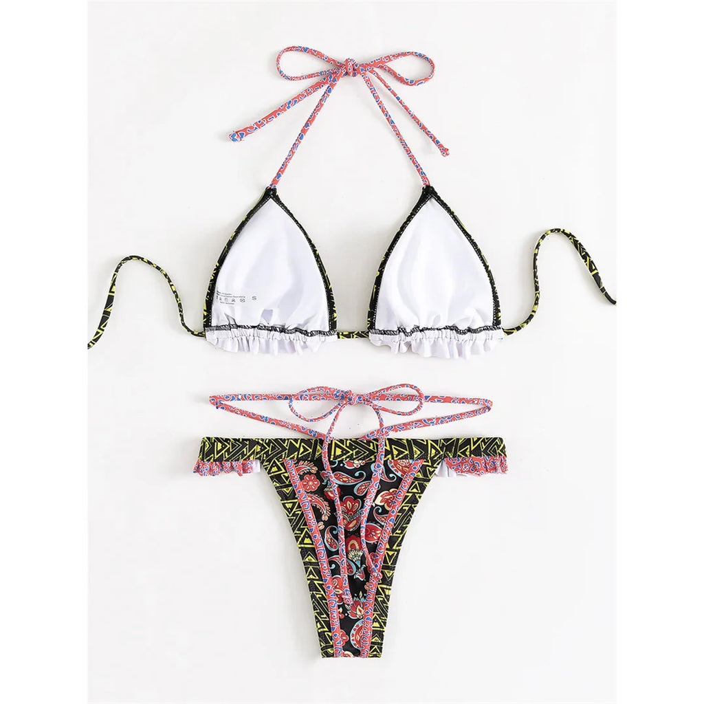 5 Colors Sexy Printed Halter Frilled Bikini Women Swimwear Female Swimsuit Two-Pieces Bikini Set Bather Bathing Suit Swim V4651