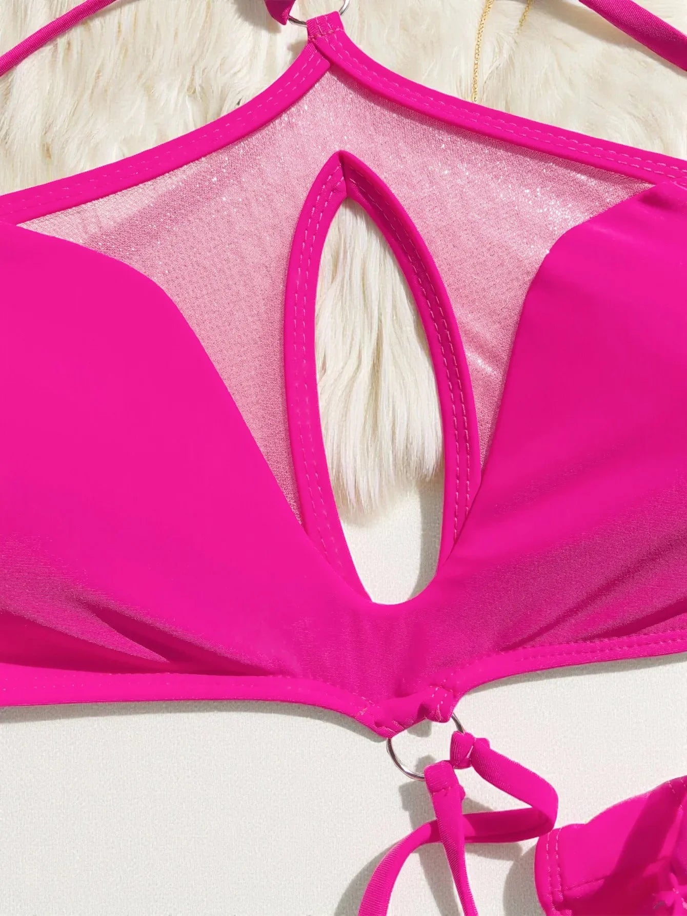 sexy rose red swimsuits one piece mesh hollow out ring bandage bikinis swimwear bodysuits women biquini bathing suits tankini