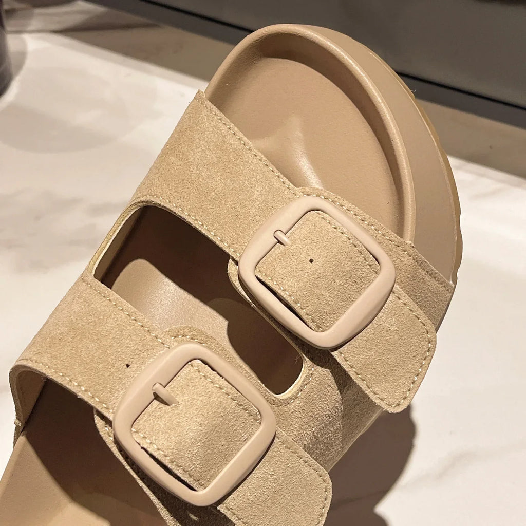 Women Leisure Slippers Retro Trend With Buckles Female Summer Casual Shoes Comfortable Beach Slides Girls Platform Sandals