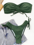 Sexy Lace Up Scrunch Butt Bandeau Bikini Female Swimsuit Women Swimwear Two-pieces Bikini Set Brazilian Bather Bathing Suit Swim