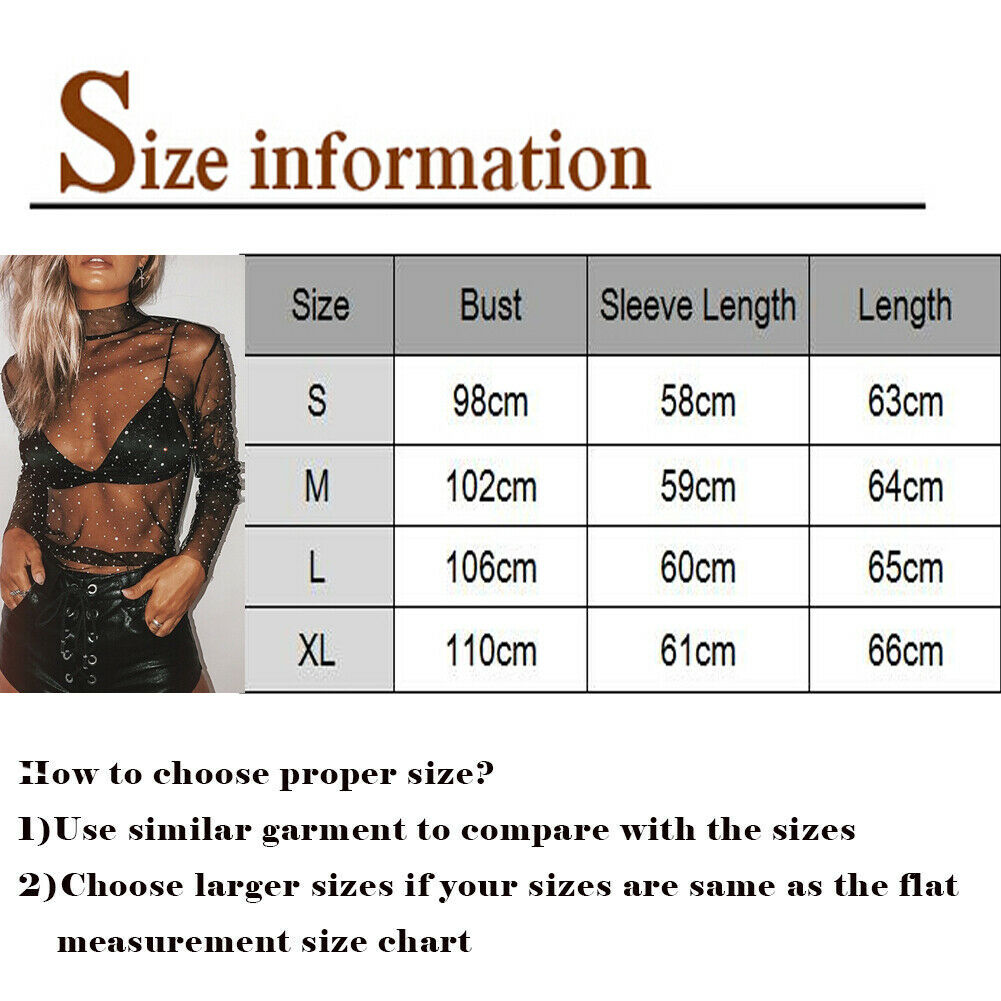 Women See Through T-shirt Rhinestone Mesh Long Sleeve Tops Smock Party Club Beach Sexy Shirts Female Cover-ups