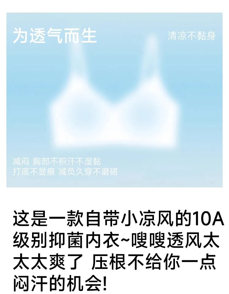 Elegant Summer Seamless Bra Small Breasts, Cooling Wireless Bralette Anti-Sagging, Breathable Comfort & Support Fixed Cup MOYISU