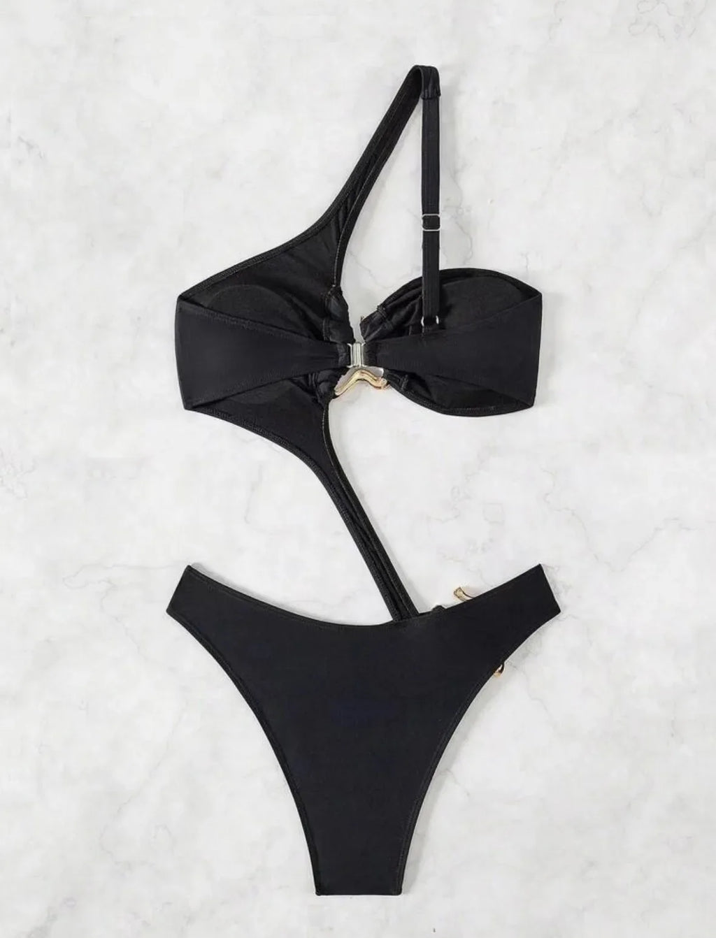 2026 Women's Sexy Black Cut-Out Bikini One Shoulder Metal Designer Backless Thong One-Piece Swimsuit Summer Swimsuit бикини