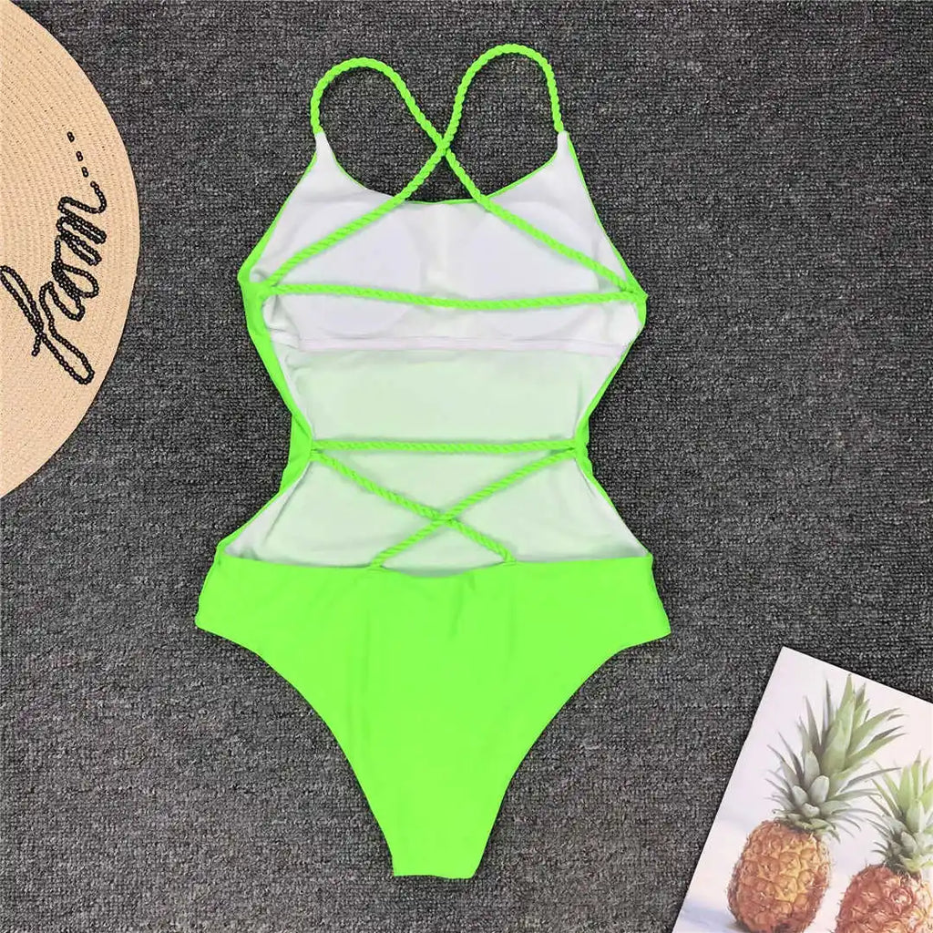 7 Colors 2025 Braided Strap Cross Back Sexy One Piece Swimsuit Women Swimwear Female Bather Bathing Suit Swim Lady V127