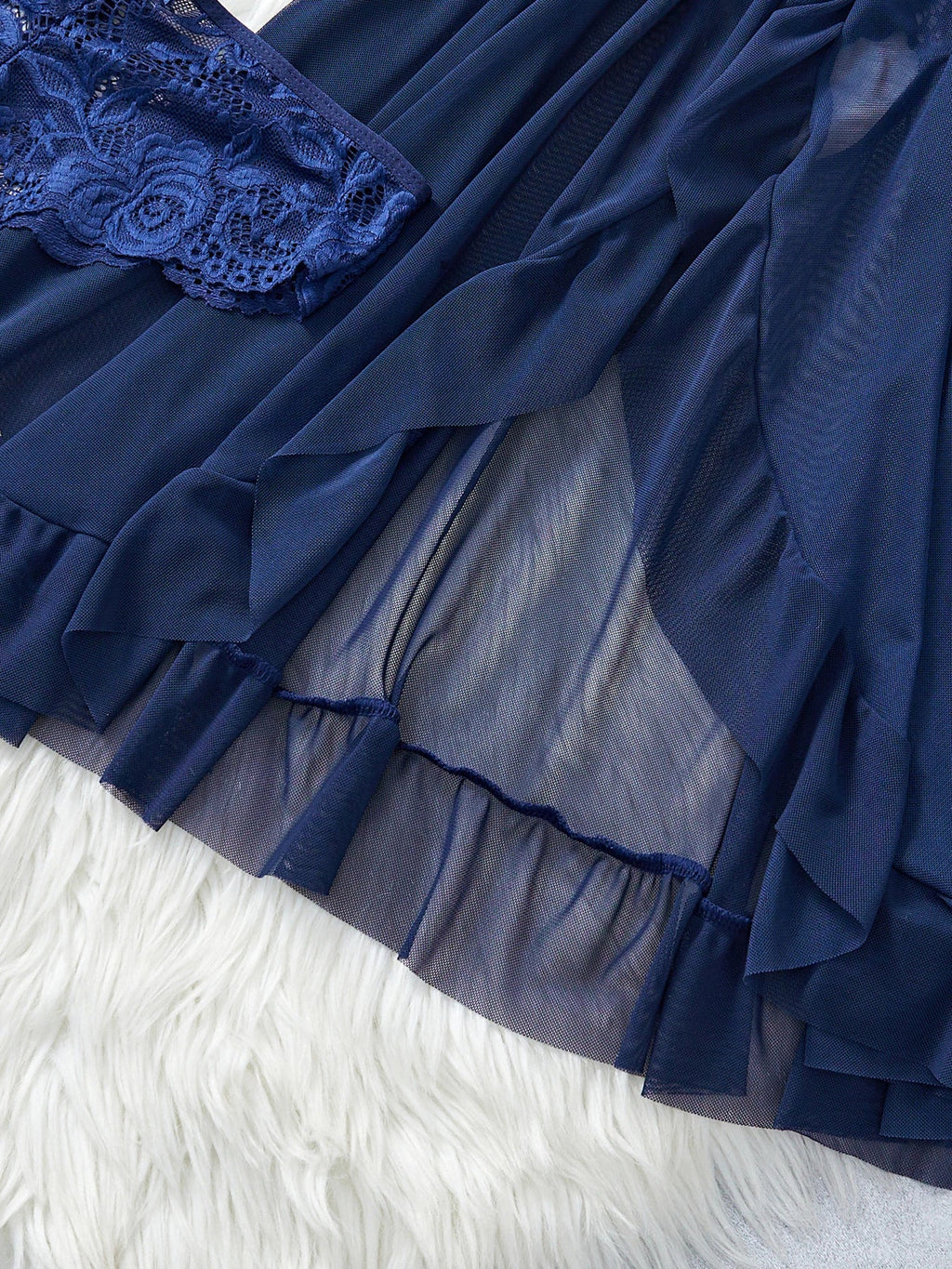 Transparent Blue Lingerie Women Underwear Sleepwear Lace Nightdress And Panties Pijamas Set Female Nighty