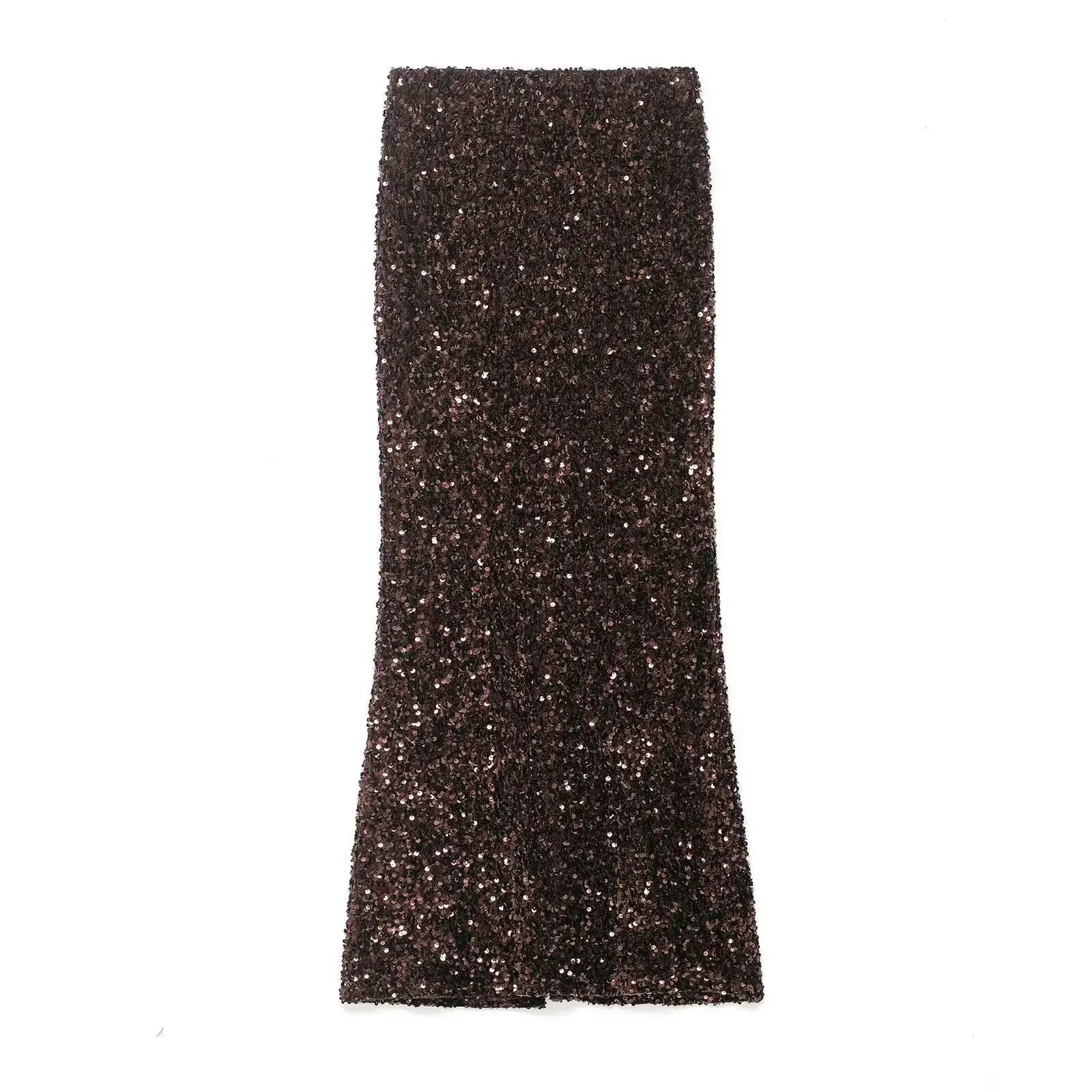 Women's Fashion Sequined Long Dress Womens Brown Sequin Mermaid Maxi Skirt High Waist Bodycon Flare Party Skirt Pure Desire N3OM