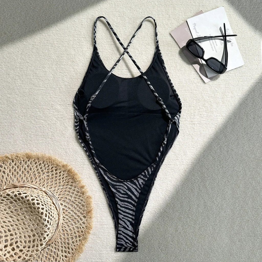 Printed Extreme Mini Micro Thong Women Swimwear One Piece Swimsuit Female Cross Back High Cut Monokini Bather Bathing Suit Swim