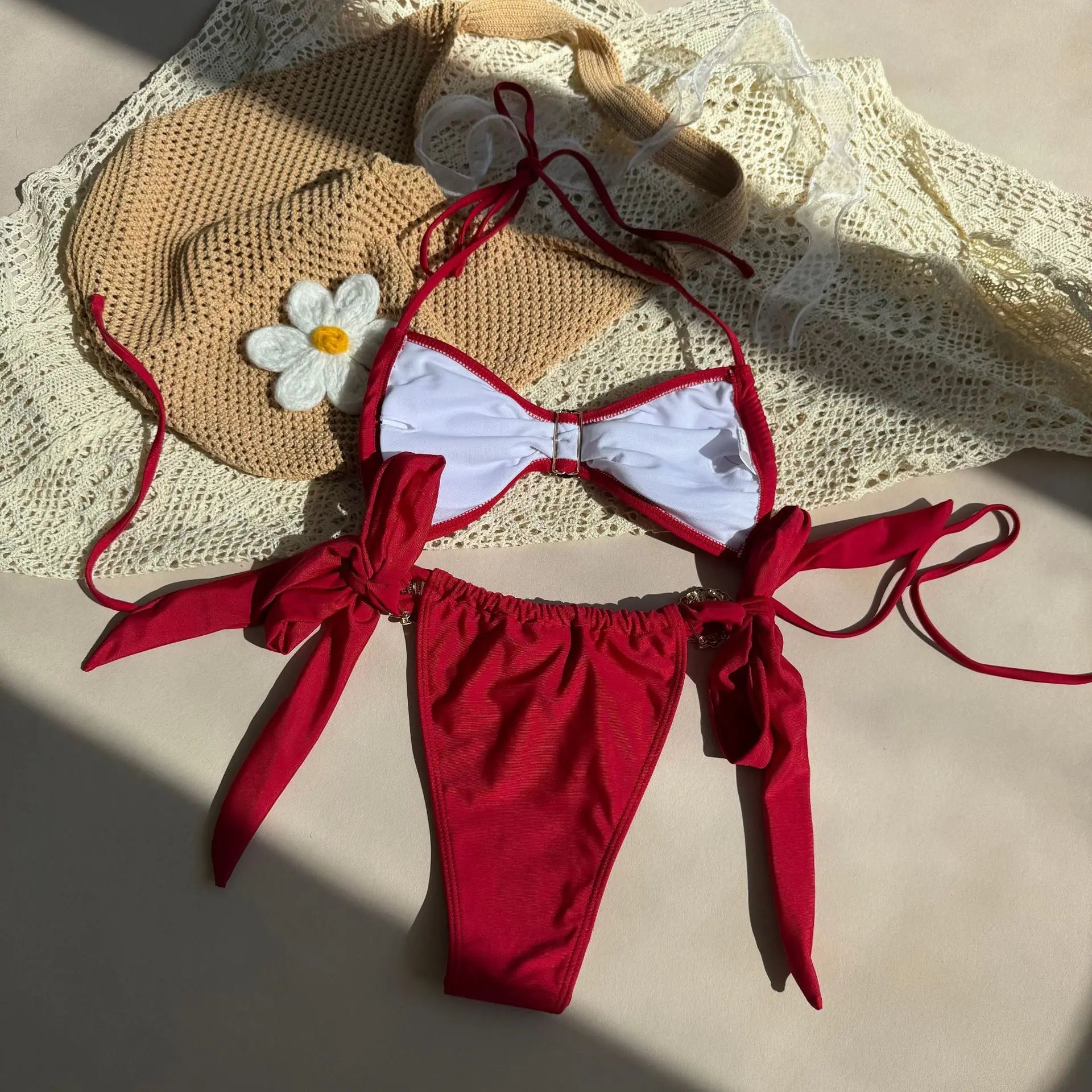 Metal Shell Halter Strappy High Cut Bikini Female Swimsuit Women Swimwear Two-pieces Bikini Set Bather Bathing Suit Swim Lady