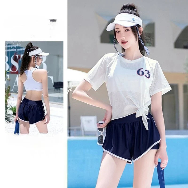 New High-end Split Swimsuit with Sports Style and Flat Angle Pants for Slimming and Vacation Swimsuits Cross-border