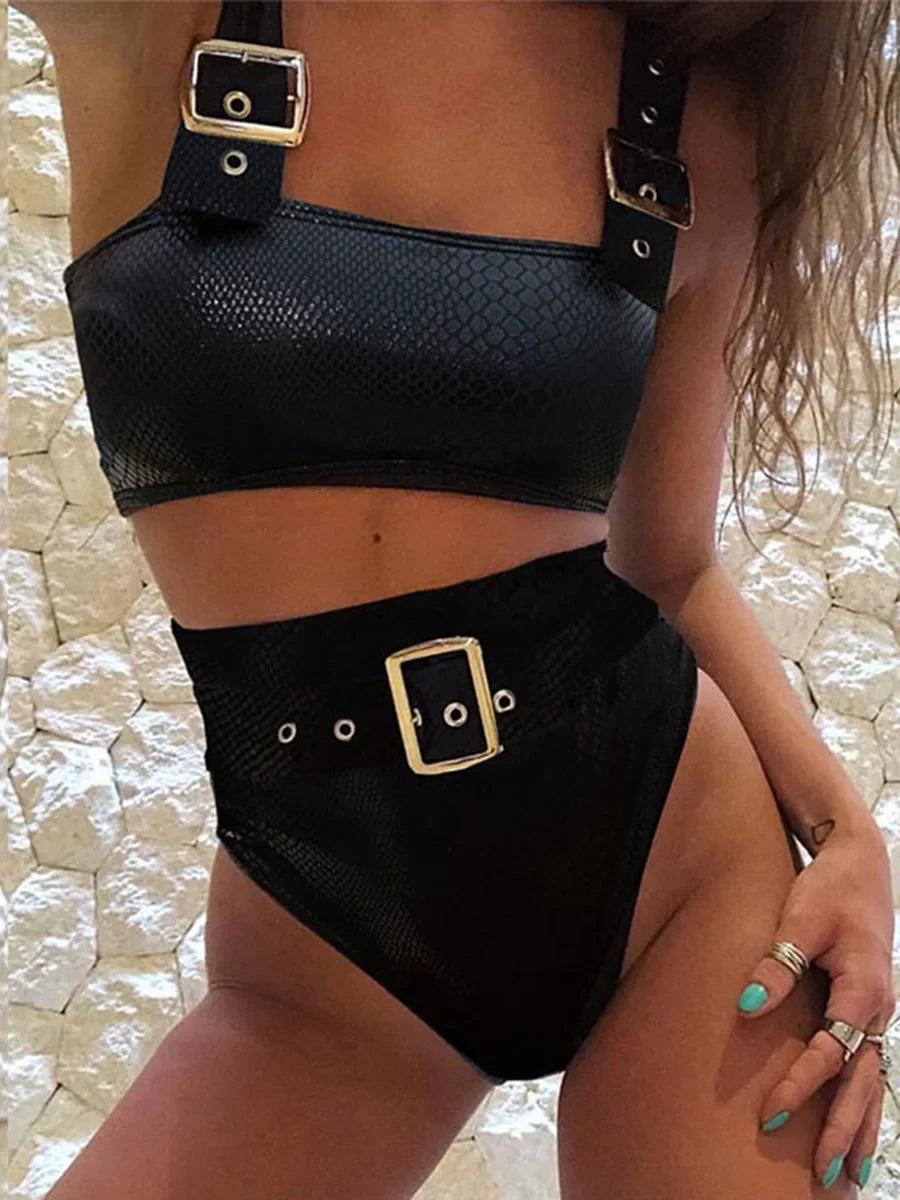 2026 Snake Printed Bandeau Bikini High Waist Swimsuit Women Vintage Swimwear Female Waist Belt Bikini Set Push Up Bathing Suit