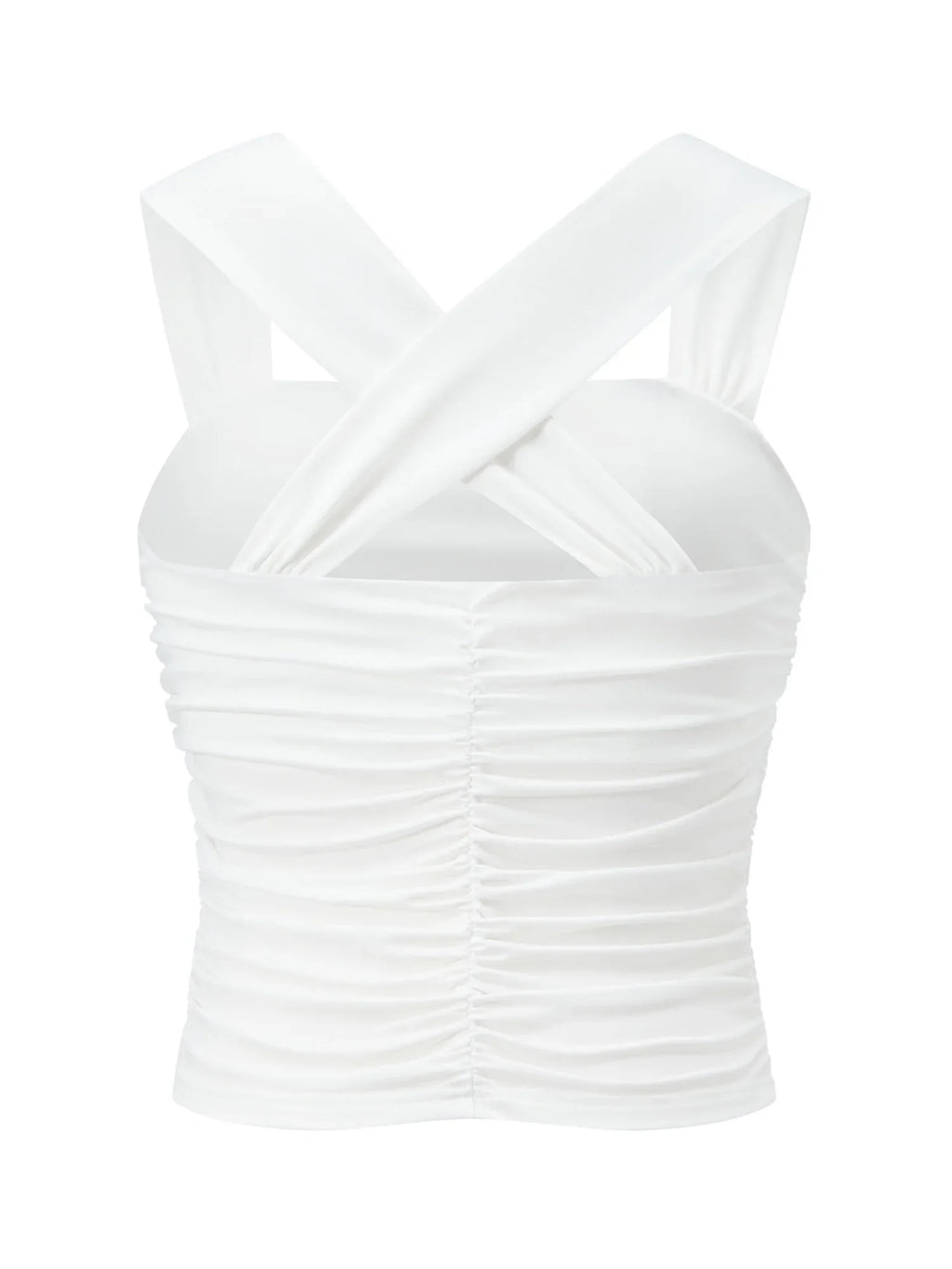 Women Square Neck White Tank Tops Ruched Design Sleeveless Solid Color Slim Fit Crop Tops Summer Vest Shirts