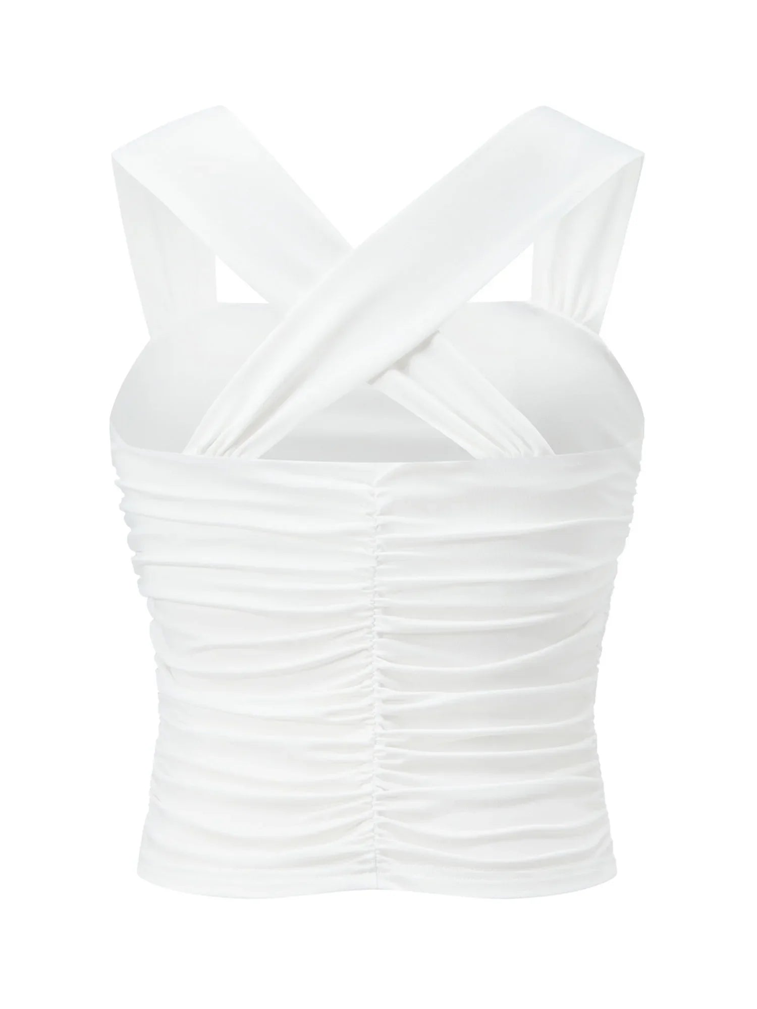 Women Square Neck White Tank Tops Ruched Design Sleeveless Solid Color Slim Fit Crop Tops Summer Vest Shirts