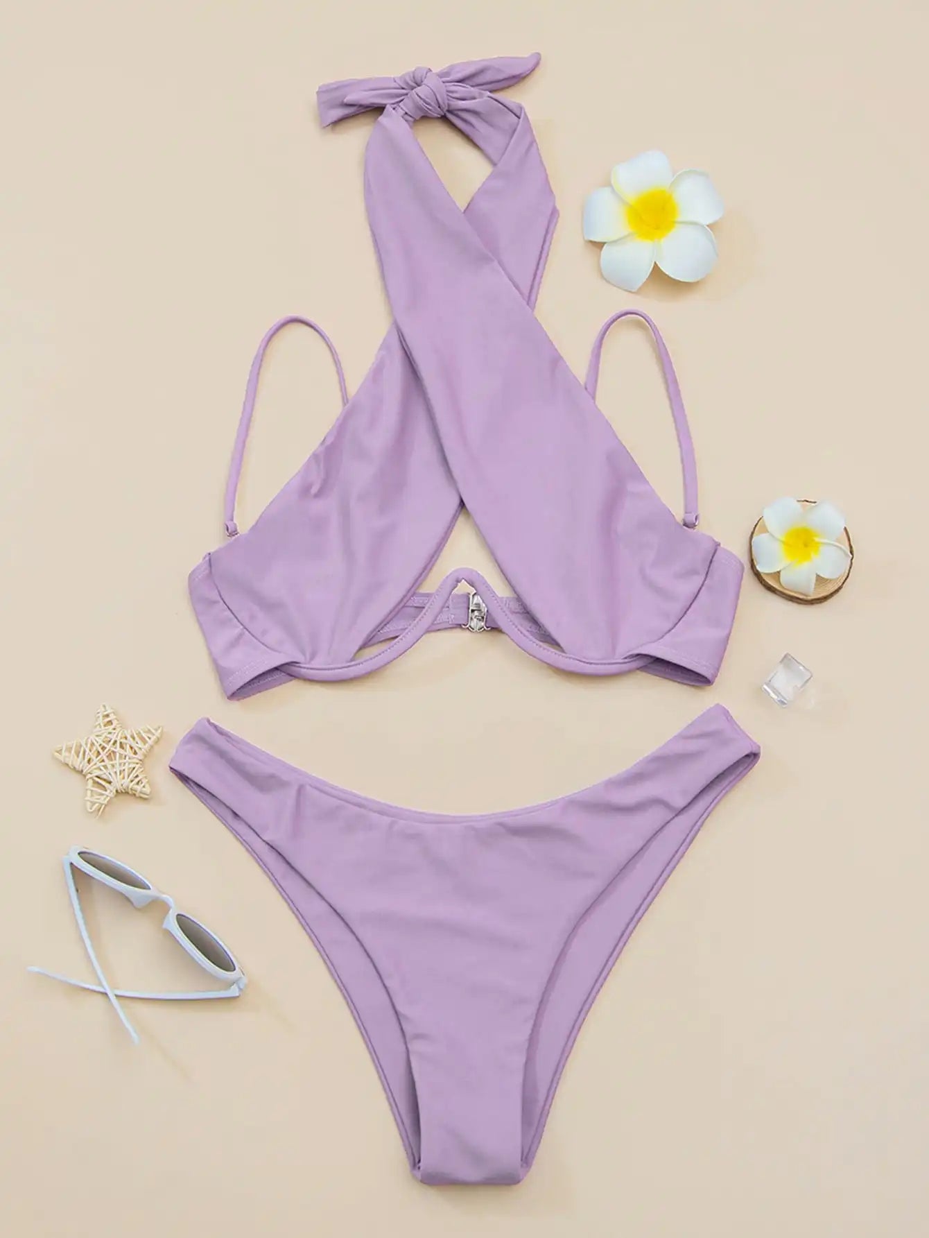 Cross Halter Underwire Bikini 2026 Women Swimsuit Solid Push Up Swimwear Female Bathers Bathing Swimming Suit Summer Beachwear