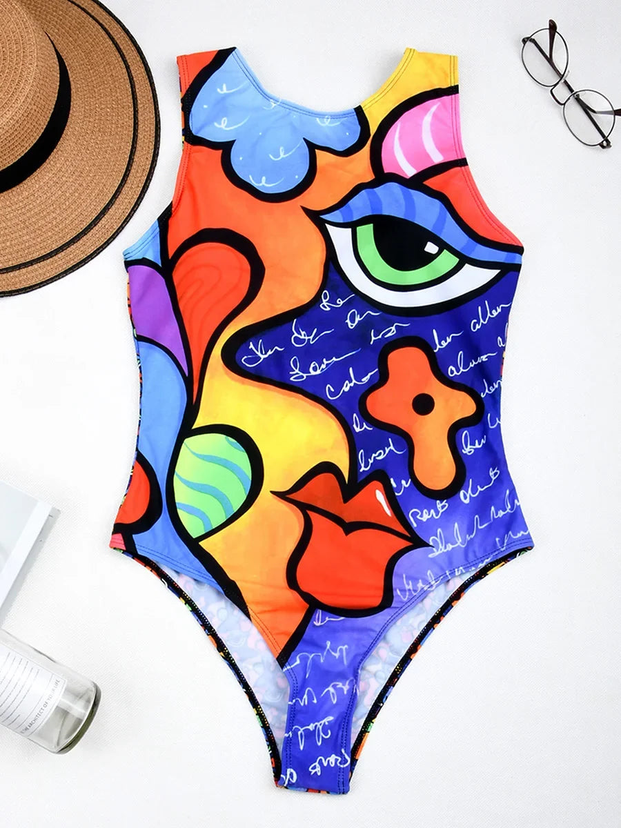 2026 Printed High Neck One Piece Swimsuit Women Brazilian Swimwear Female Bather Halter Bathing Suit Swim Wear Monokini Lady