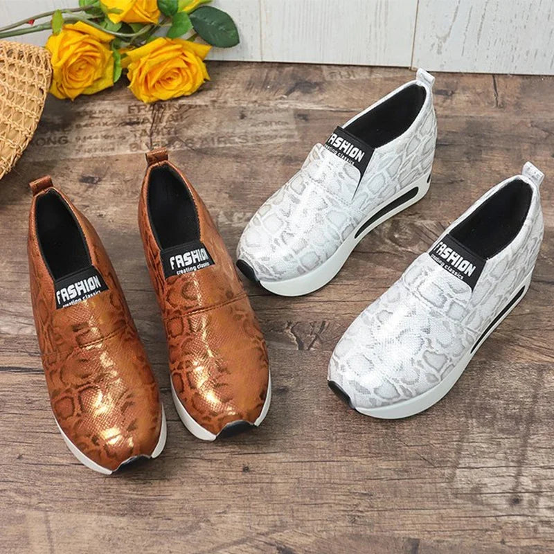 Snake Print Pu Leather Sneakers Women Autumn Winter Low Top Platform Sports Shoes Woman Slip On Lightweight Casual Shoes Mujer