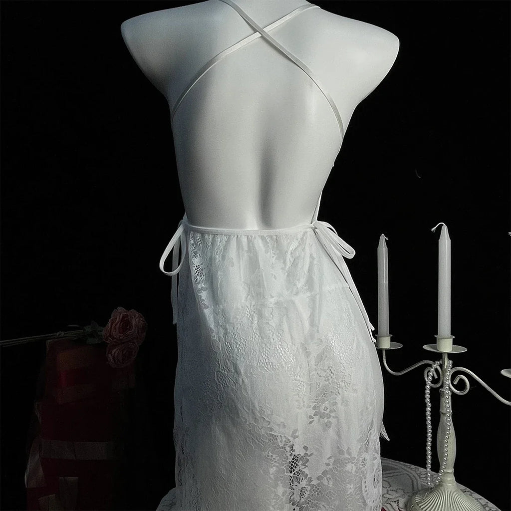 Women Lingerie Lace Underwear Transparent Erotic Costumes Red Split Sexy Dress For Sex Lady Sleepwear Plus Size Nightdress