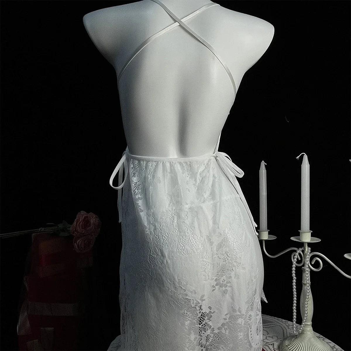 Women Lingerie Lace Underwear Transparent Erotic Costumes Red Split Sexy Dress For Sex Lady Sleepwear Plus Size Nightdress