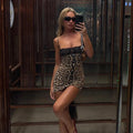 Ahagaga Camisole Sexy Mini Dresses Women Backless Lace Patchwork Leopard Print Sequin Slim Bodycon Y2K Club Party Vestidos