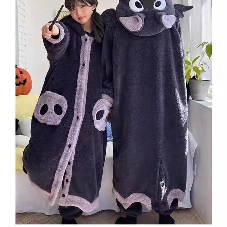 Cartoon Bat Plush Women's Pajamas Robes Anime Nightgown Winter Kawaii Animal Night Dress Halloween Party Vampire Cosplay Costume