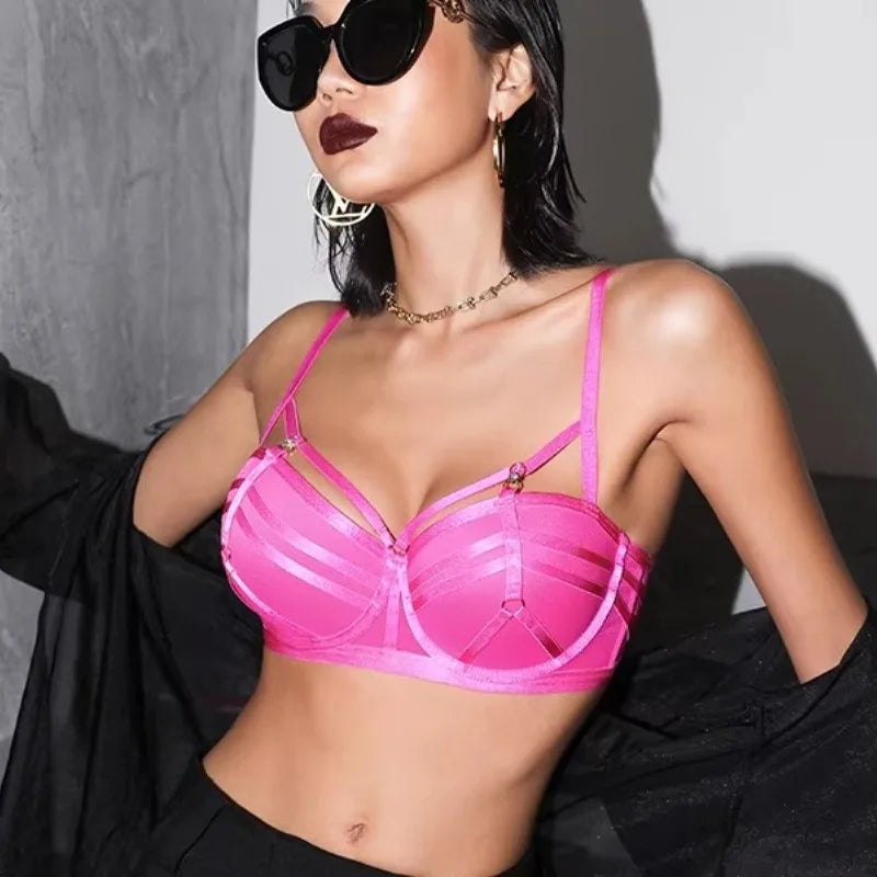 Sexy Pure Desire Bralette Set for Small Chest Push Up Wireless Bra Women Summer New Hot Style Sheer Shoulder Strap Lingerie Set