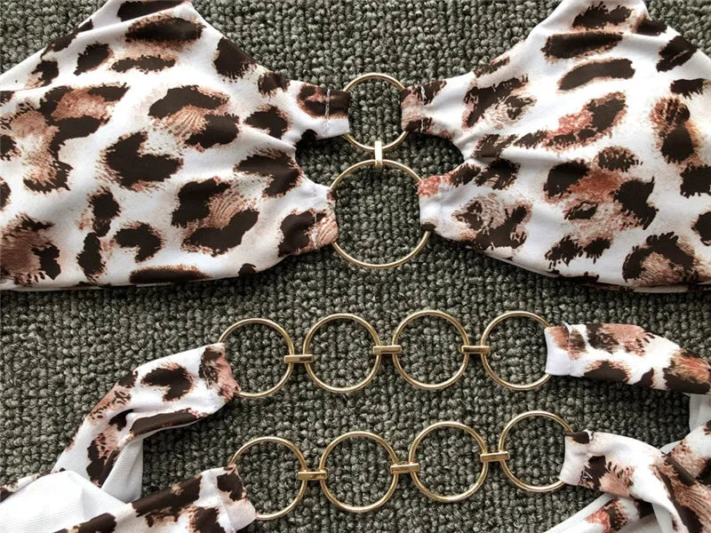 Metal Rings Bikinis Hollow Out Bikini Women Swimsuit Female Brazilian Swimwear Two Pieces Bikini Set High Cut Bathing Suit Swim