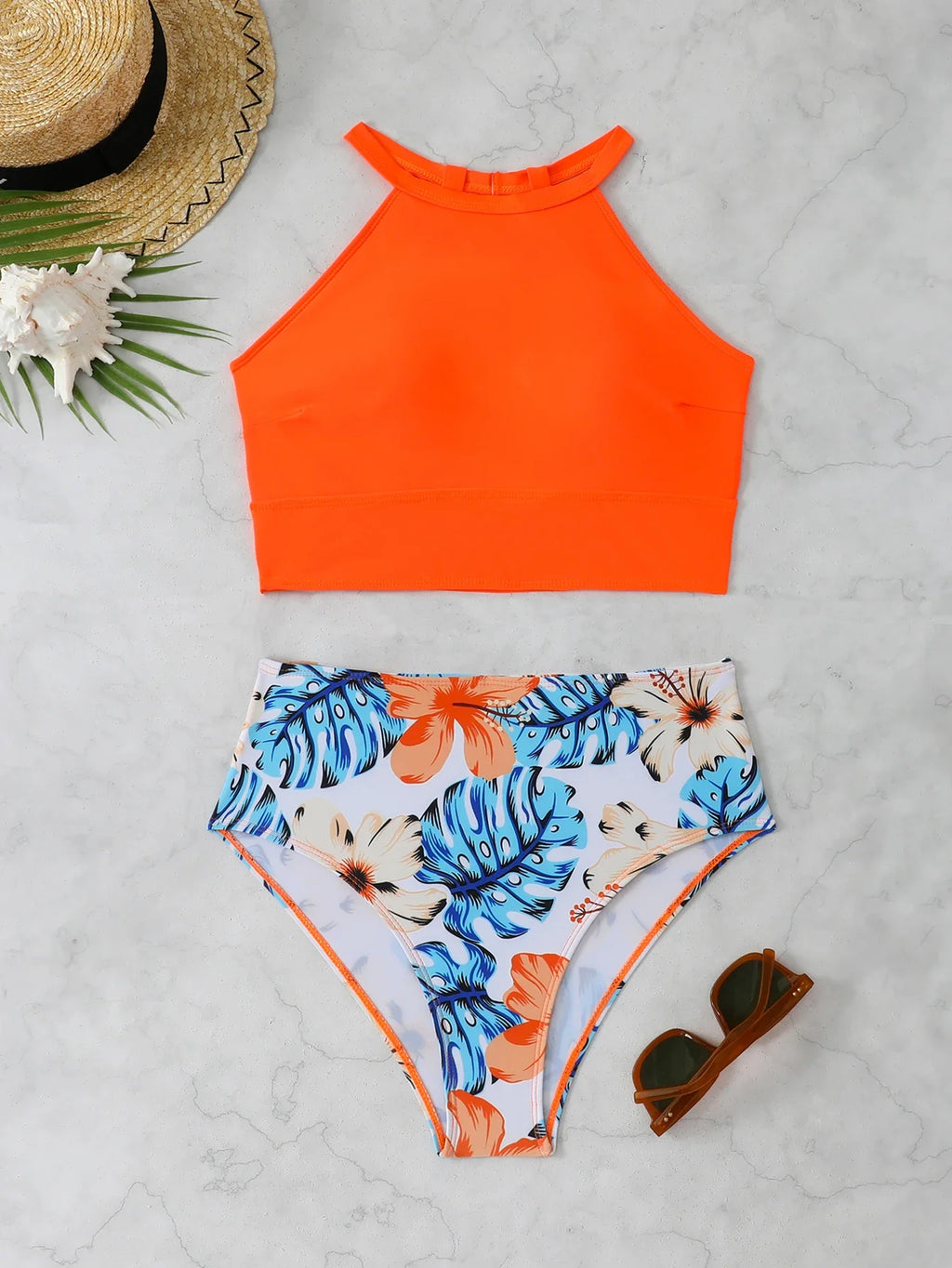 2026 High Waist Bikini Women High Neck Swimsuit Printed Swimwear Female Padded Beachwear Bathers Bathing Swimming Swim Suit