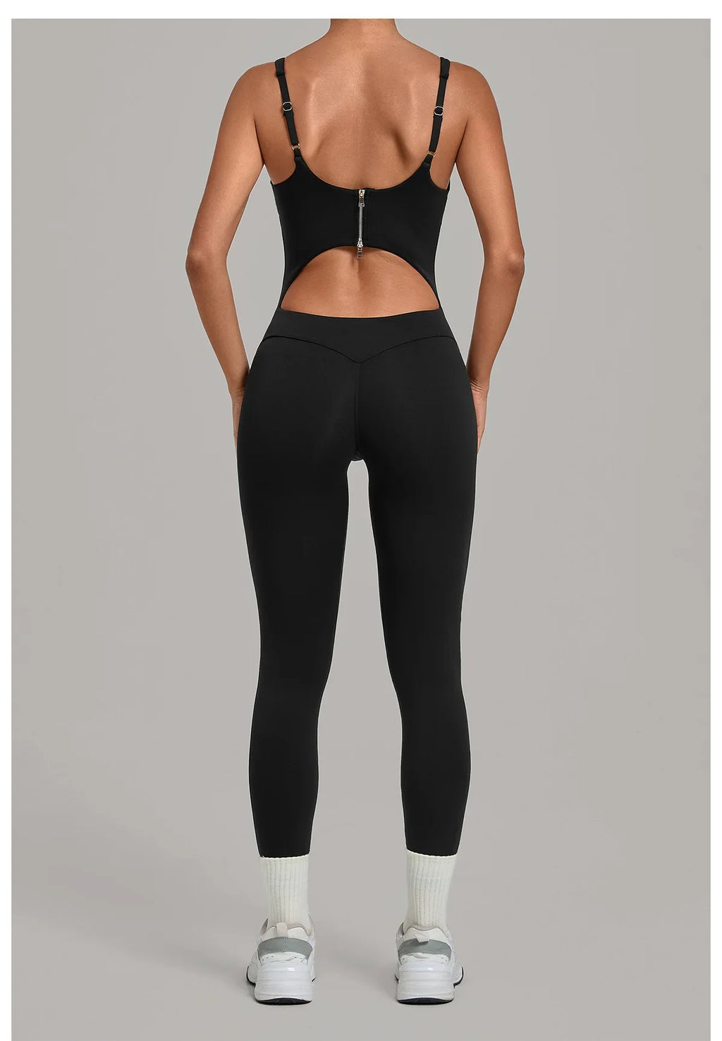 Summer Sports Overalls Women Gym High Stretch Back Zipper Yoga Jumpsuit Tight Hollow Out Slim Hip Lifting One Piece Bodysuit