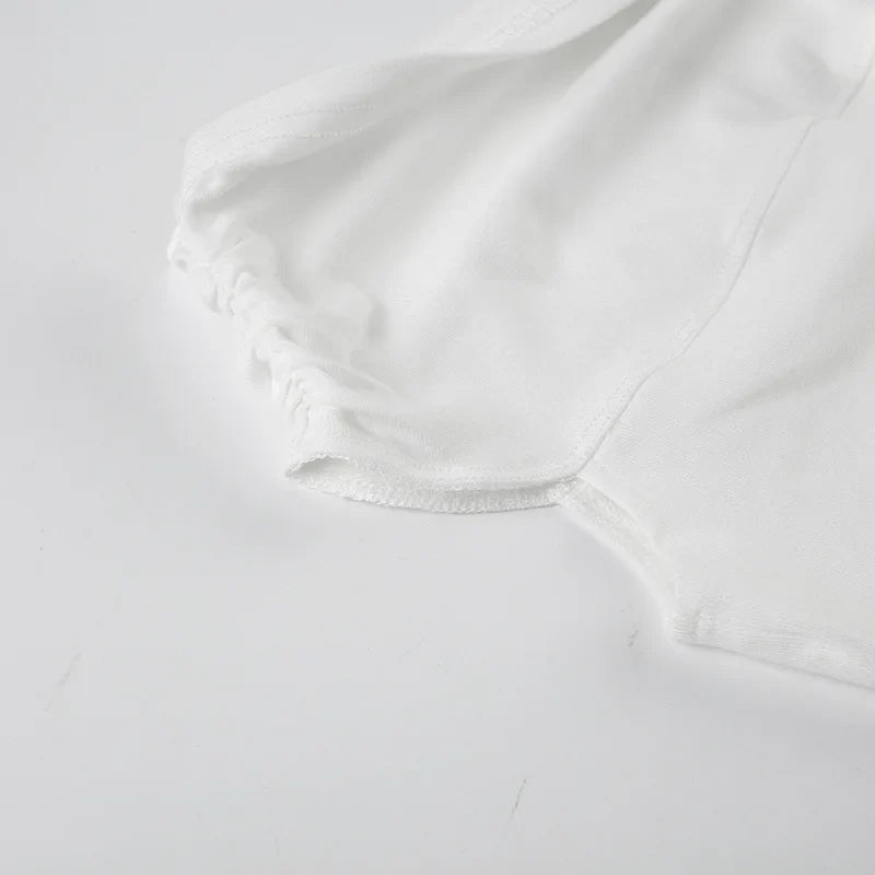 Korean Style Solid Color Women's Top Casual Slash neck Crop Top Fahionable Slim Fit White Tee Lady Summer Night Out Dress up