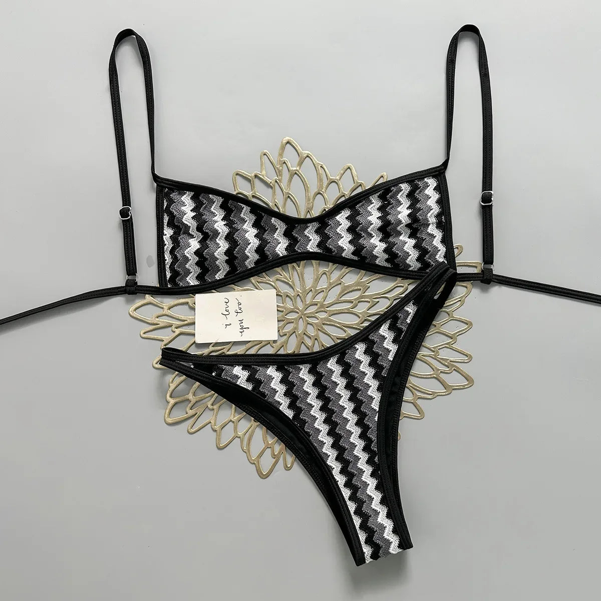 Crochet Striped High Leg Cut Brazilian Bikini Female Swimsuit Women Swimwear Two-pieces Bikini Set Bather Bathing Suit Swim Lady