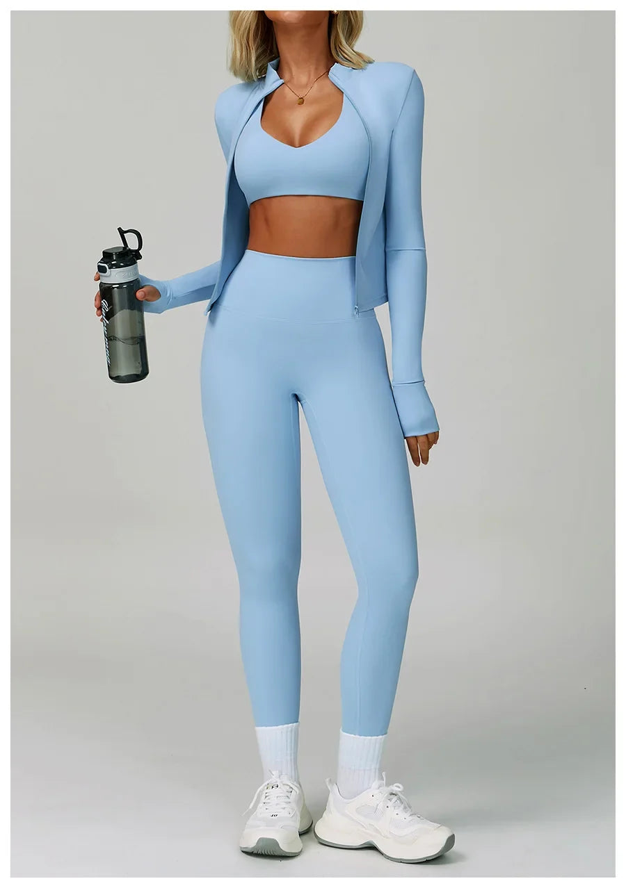 New Sportswear Seamless Yoga Set Gym Clothes Sportswear Long sleeved jacket Women Fitness Set Tracksuits Sports Bra Gym Leggings