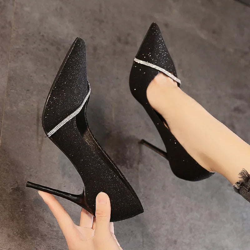 High Heels Women with  Spring and Autumn Pointy Women's Shoes Dress Wedding Shoes Temperament Banquet Single Shoes
