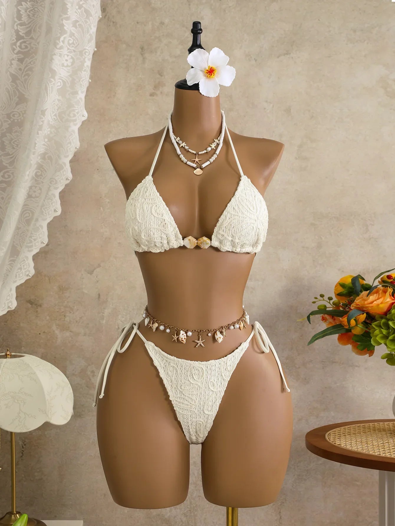 Vintage Pink Mesh Skirt 3 Piece Bikini Set Women Stone Strap Push Up Bra Triangle Swimsuit Holiday Bathing Suit Swimwear 2026