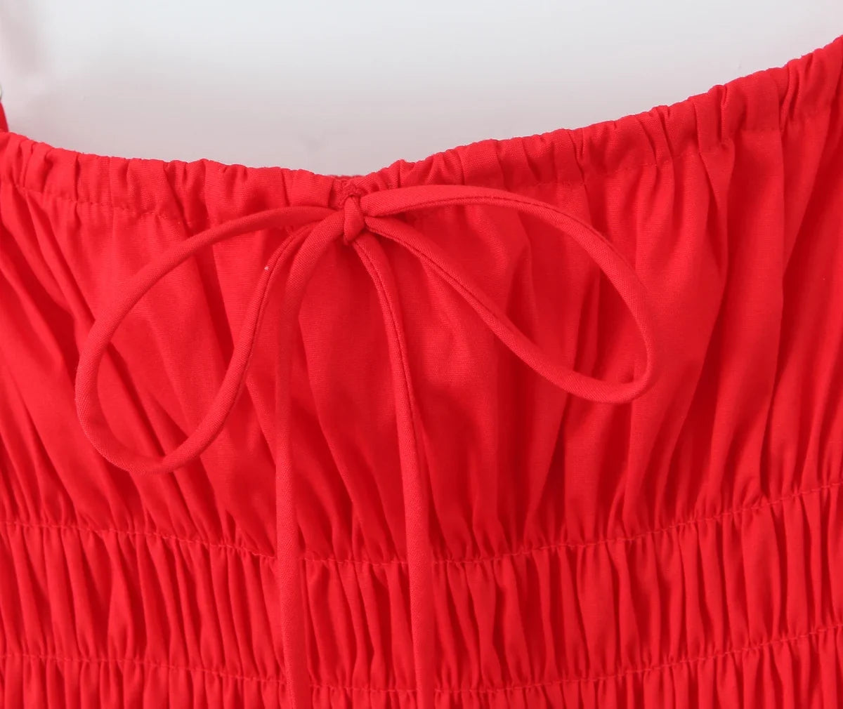 Cotton Summer Red Short Dress Women Strapless Beach Mini Dress Casual Ruffles Spaghetti Strap Boho Party Sleeveless Dress