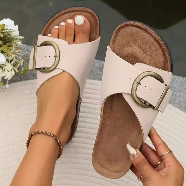 2026 New Women Indoor Street Slippers Summer Platform Shoes Simple Solid Color Buckle Slides For Female Slip-on Leisure Sandals