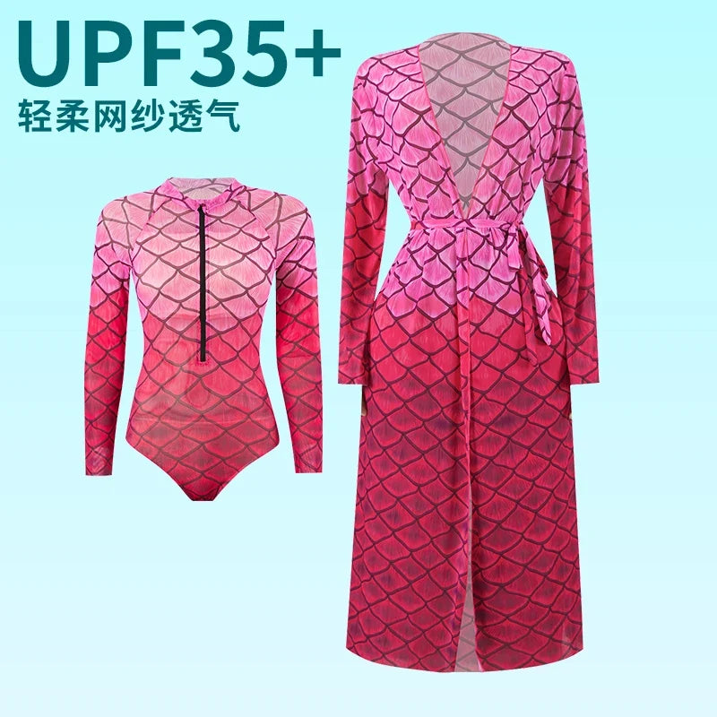2025 New Sexy Print One Piece Swimsuit Women Swimwear Monokini Long Sleeve Bathing Suit Female Bodysuit Surfing Swim Wear Beach