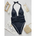 V Neck Halter Wrinkled Women Swimwear One Piece Swimsuit Female High Leg Cut Backless Monokini Bather Bathing Suit Swim V5878