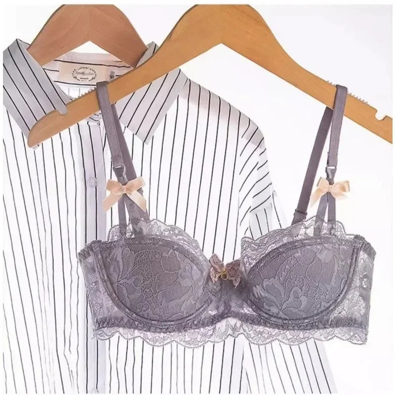 MOYISU French Romance Breathable and Comfortable Breathable Sexy Lace Not Empty Cup Bra Set Pure Desire Girl Super Beautiful