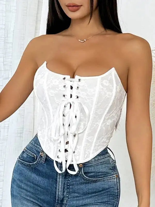 Pure Desire Casaul Style Sexy Strapless Off-the-shoulder Vest Girl Fishbone Corset New Wrap Chest Corset Hollow Out Elegant GTGD