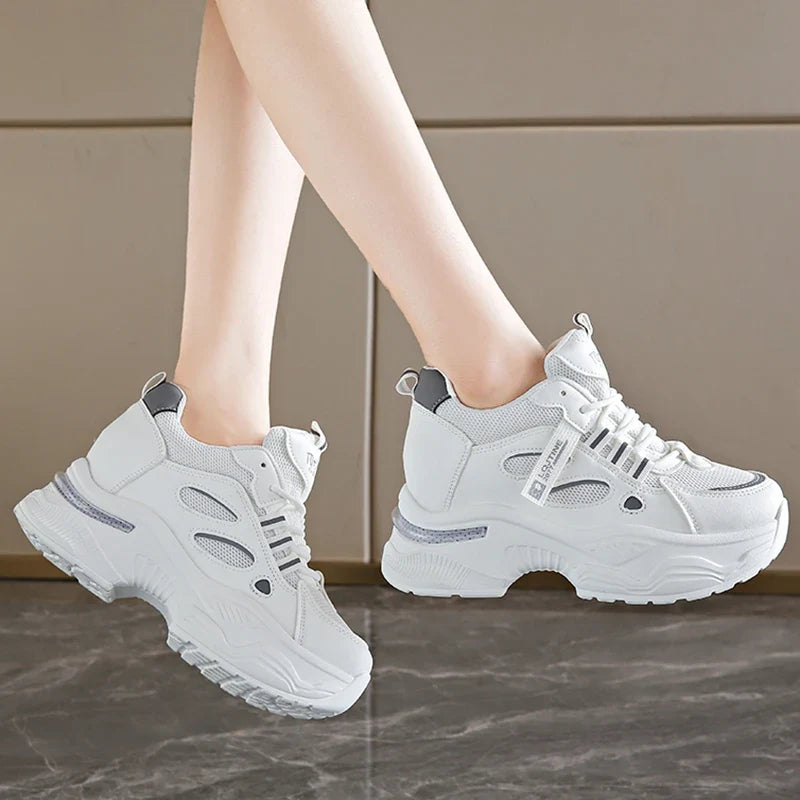 Breathable White Sneakers Shoes Women Mix Color Chunky Platform Sport Sneaker Woman 2025 Lace-Up Thick Bottom Vulcanize Shoes