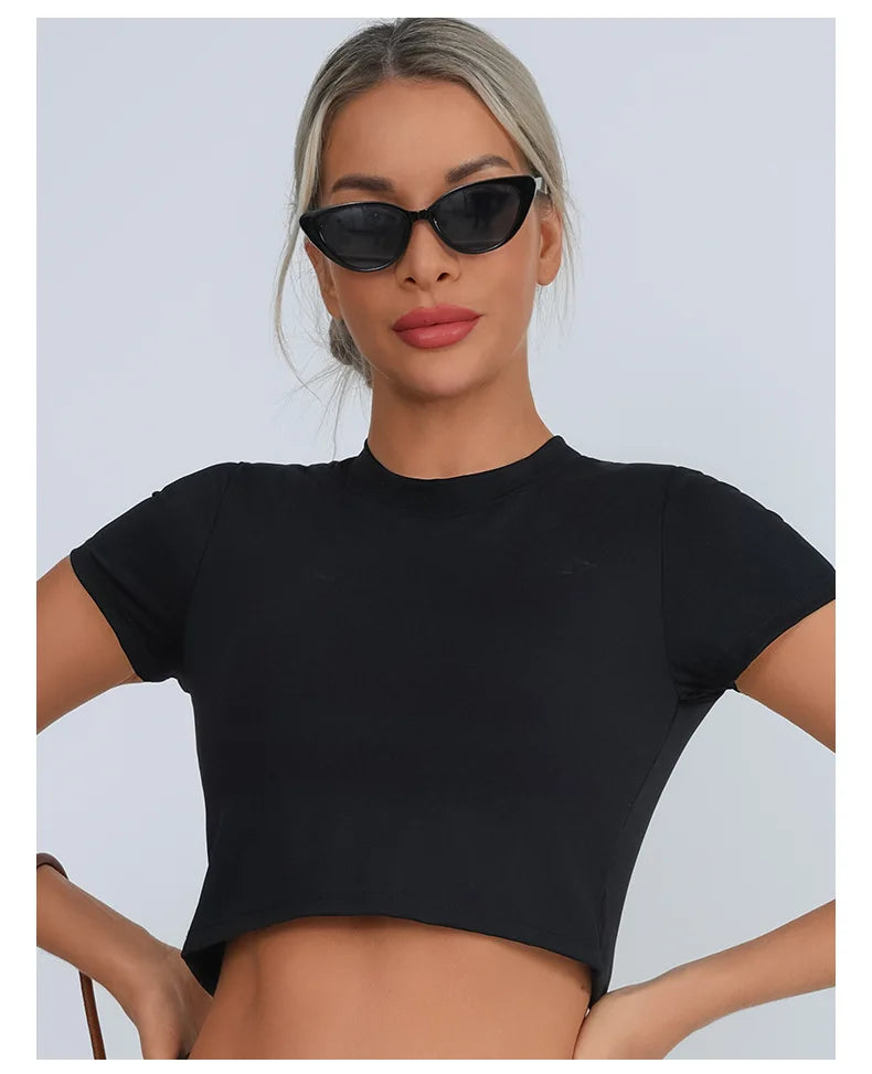 Yoga Short Sleeved T-shirt Women Hollow Back Bandage Tie Cross Sports Tank Top with Chest Gym Running Active Wear Fitness Shirts