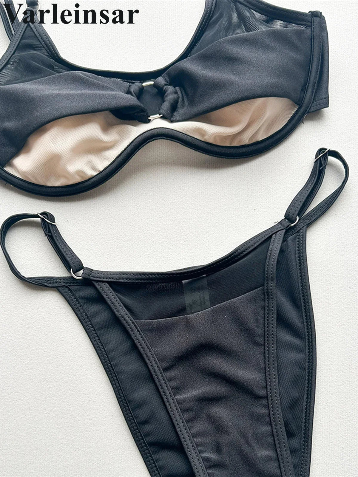 New Splicing Mesh Sheer Bikini Women Swimwear Female Swimsuit Two-Pieces Bikini Set High Leg Cut Bather Bathing Suit Swim V7742