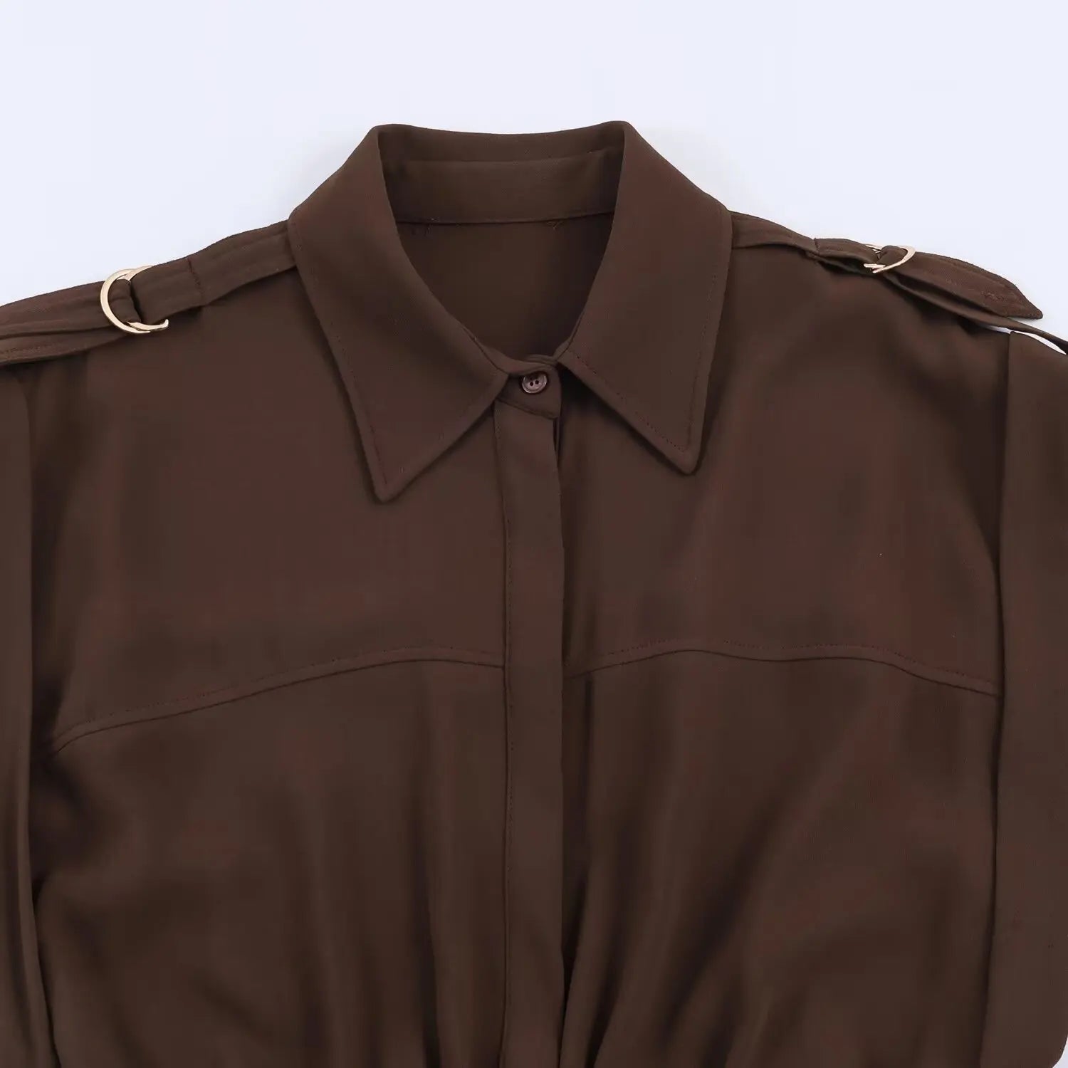 Women's Fashion Midi Dress Brown Sleeveless Shirt Dress For Women Shoulder Details Buttoned Waist Button Elegant For Wear PS9Y