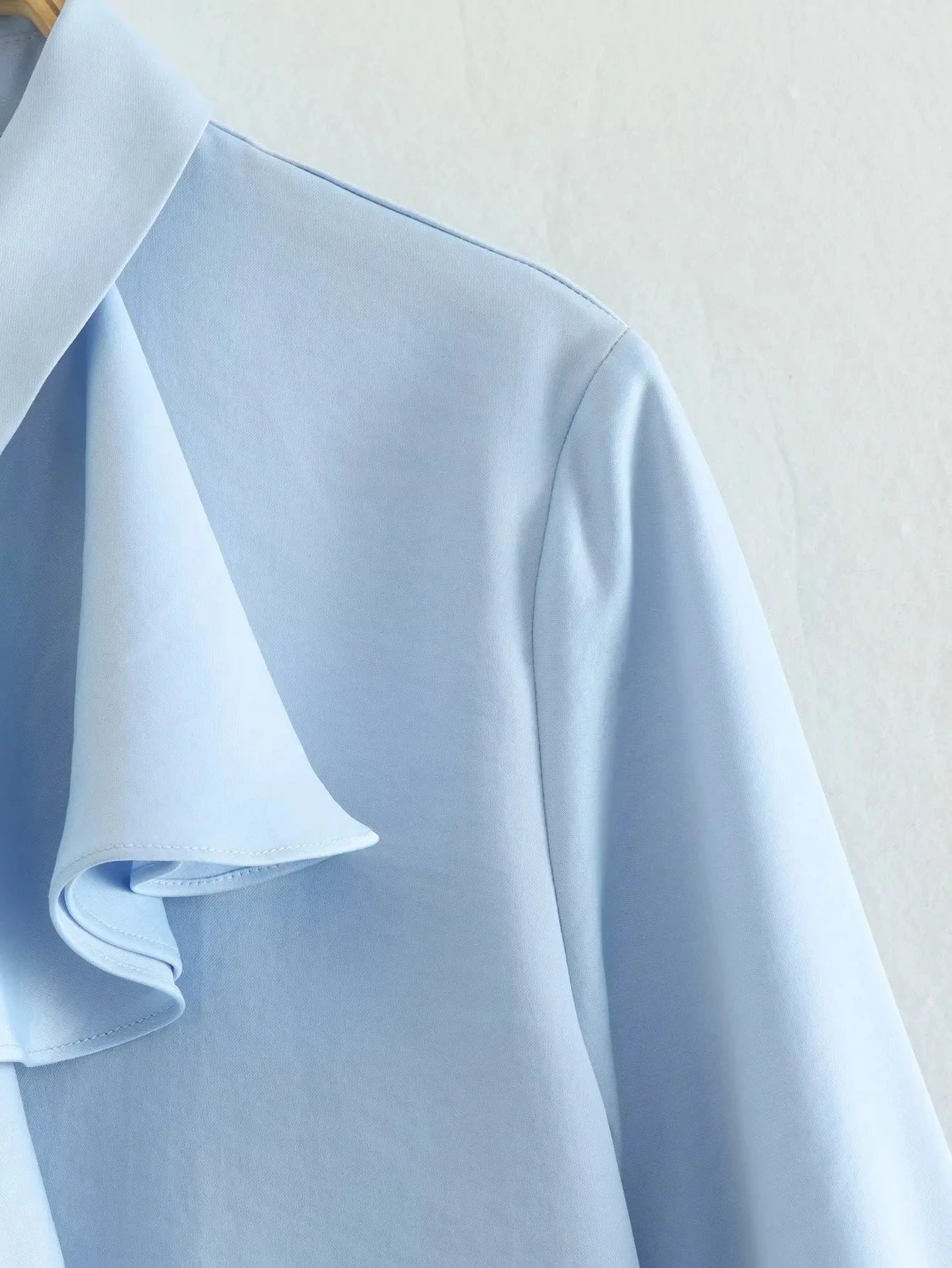 Foridol Ruffles Folds Light Blue Office Lady Satin Shirt Blouse Long Sleeve Spring Fashion Solid Button Up Blusa Autumn 2025